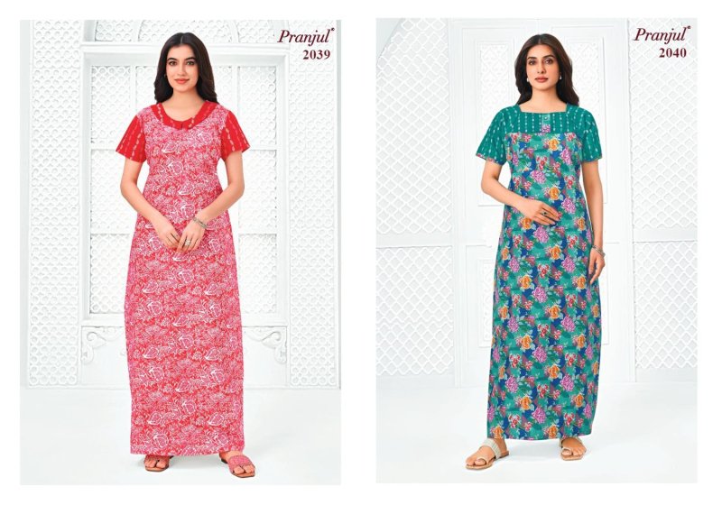 Pragati Vol 20 By Pranjul Pure Cotton Printed Nighty Gown 
